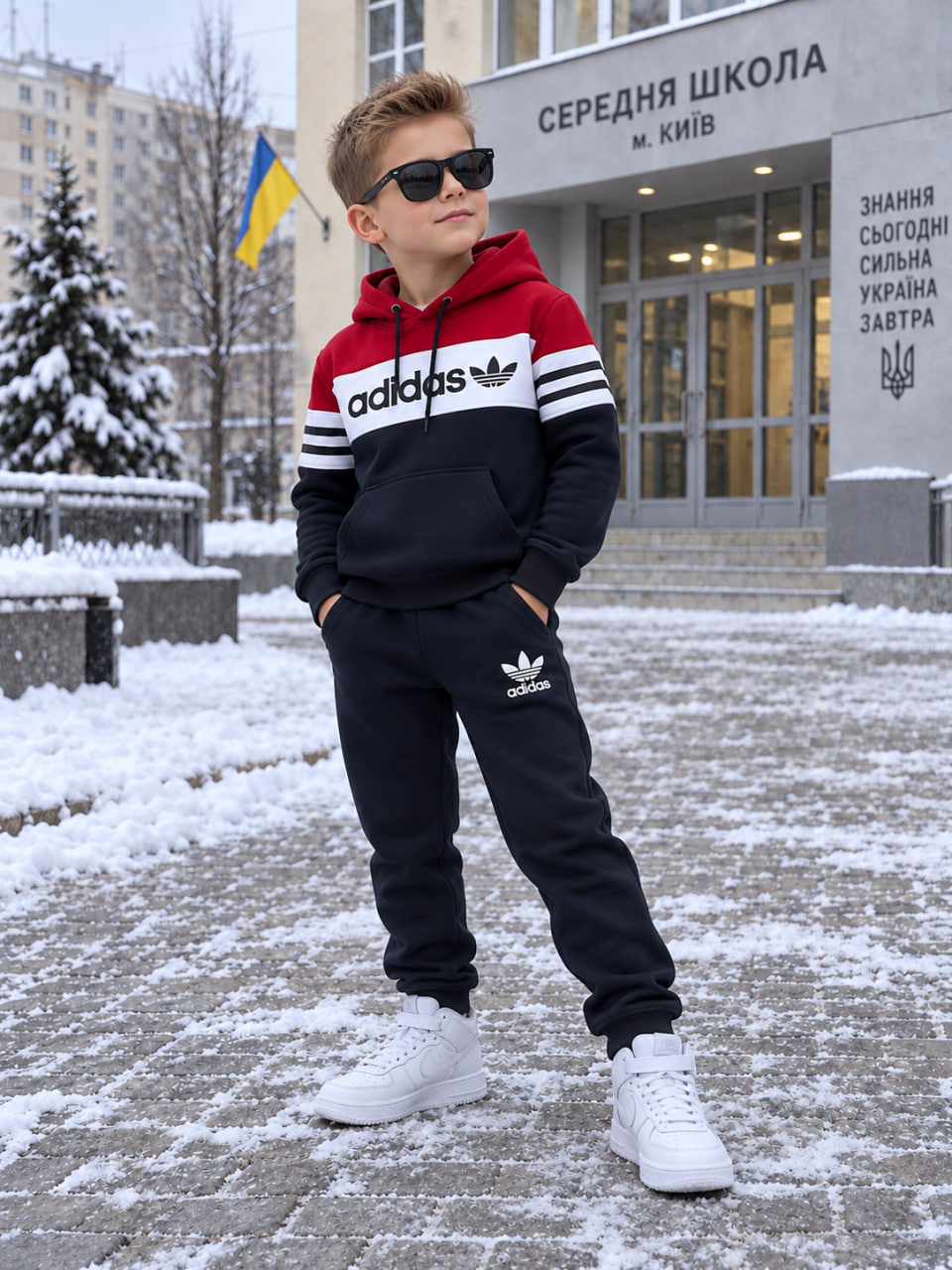Червоний дитячий зимовий костюм Adidas на флісі — фото 1